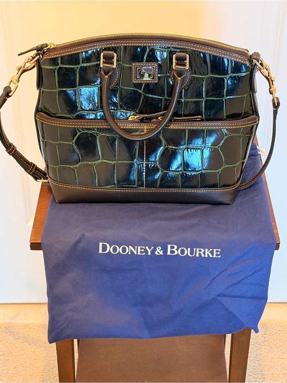 Dooney & Bourke Green Croc-Embossed Leather Satchel